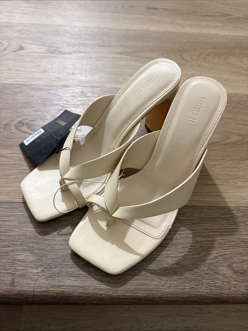 Forever 21 Cream Twisted Strap Square-Toe Block Heels